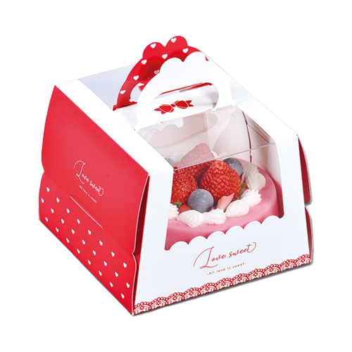 甜蜜愛-5吋開窗手提蛋糕盒(附金盤)