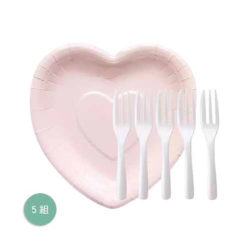 寶寶粉愛心盤叉5組入Baby Pink